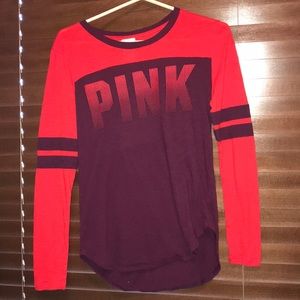 Red and burgundy long sleeve PINK top.